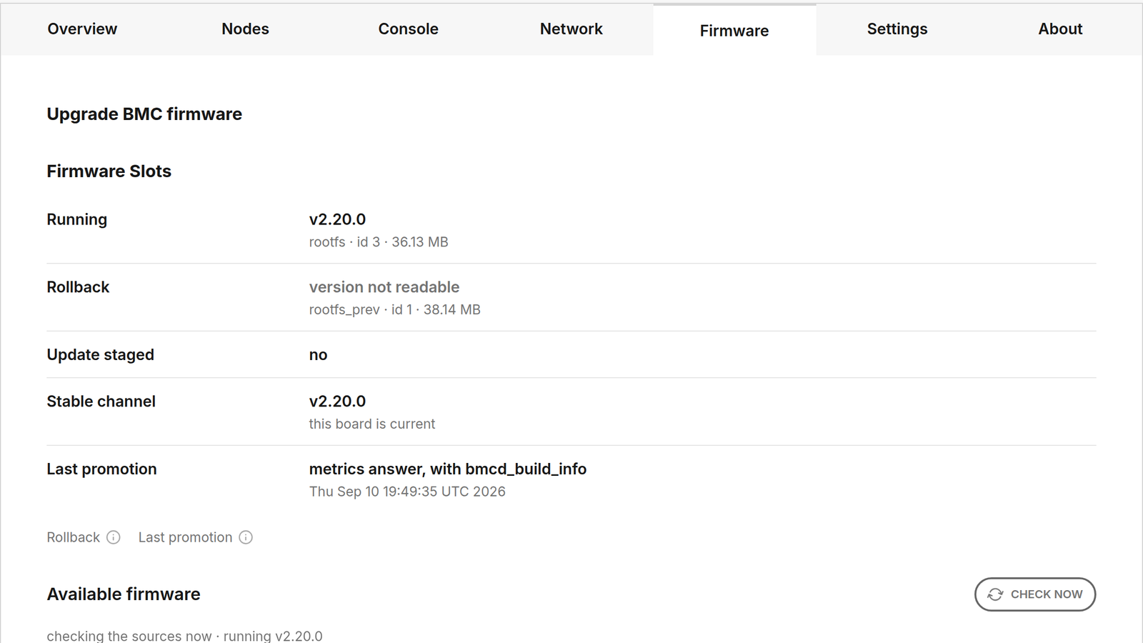 Firmware slots: what is running and what it falls back to