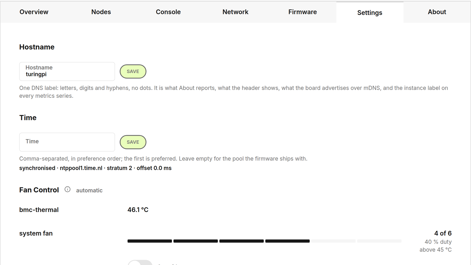 Settings: hostname, configuration export